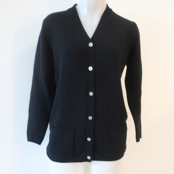 Womens Cashmere Sutton Studio Black V-Neck Pure Cashmere Cardigan Sweater S - Picture 6 of 11